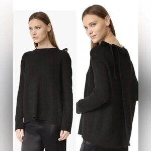 VINCE Cashmere Cotton Rib Knit Crossover Tie Back Crew Neck Sweater